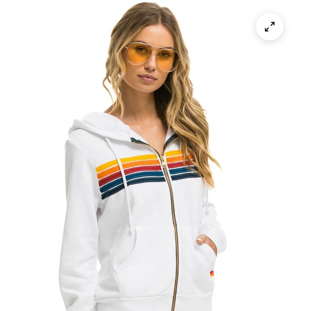 Women's Aviator Nation White 5 Striped Hoodie (M)